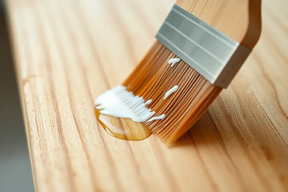 A gloved hand applying thick boron paste to the end of a timber floor joist where it meets a damp masonry wall