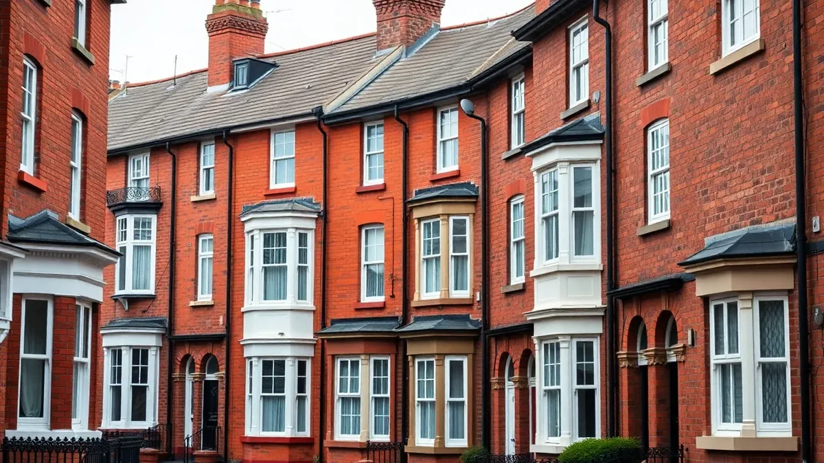 Liverpool Victorian terraced houses near the docks with original brick facades and timber sash windows typical of Merseyside housing stock