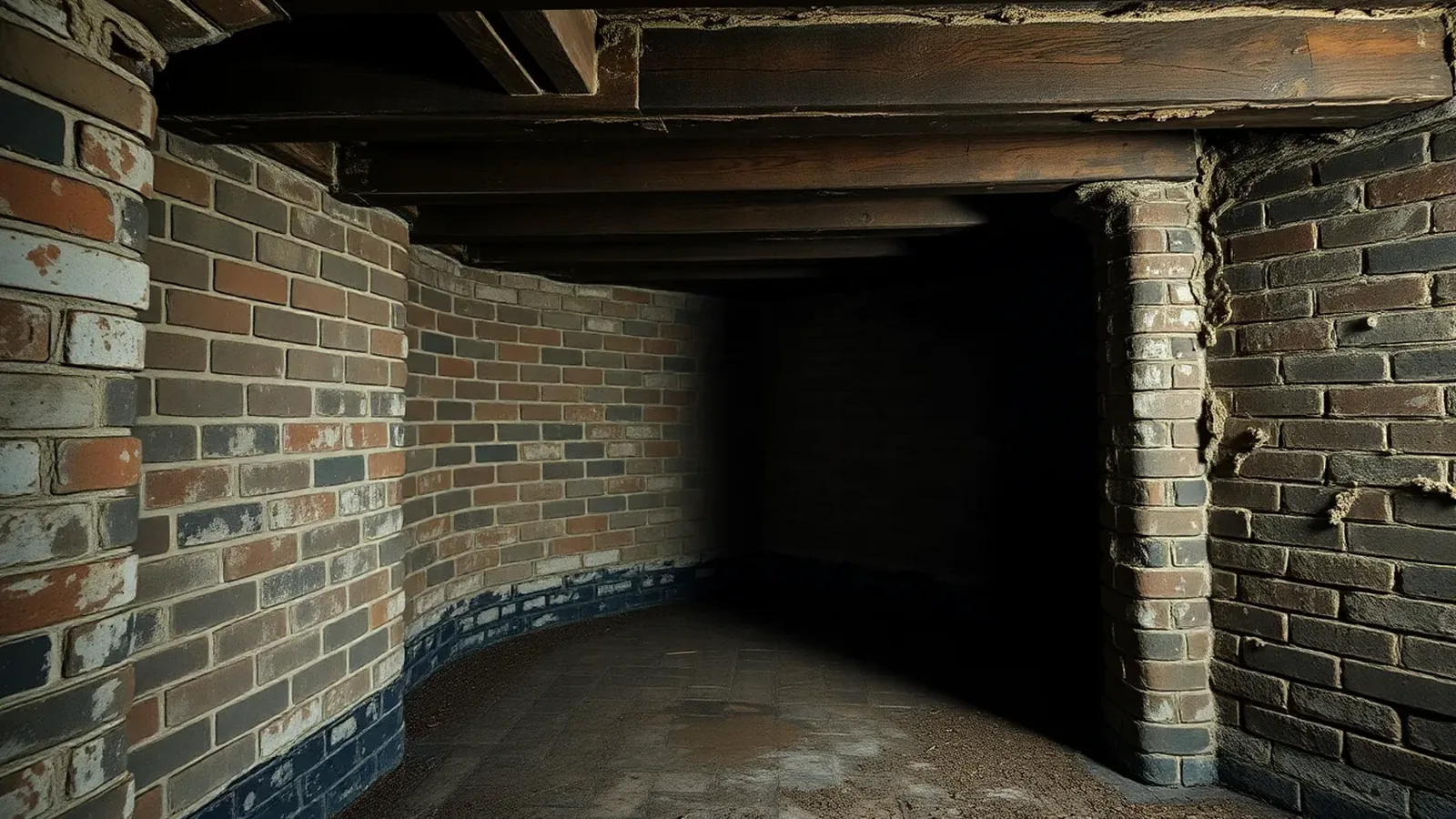 Damp structural timber affected by dry rot and woodworm in a UK property cellar
